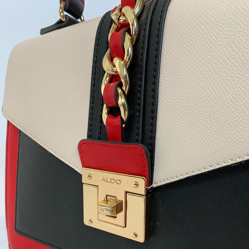 Red, cream and black faux leather Aldo handbag